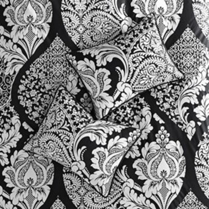 Set of Seven Black And White Damask King Ring Stitch Polyester Sham And Comforter