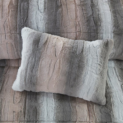 Set of Four Gray And Pink Striped King Ring Stitch Polyester Sham And Comforter