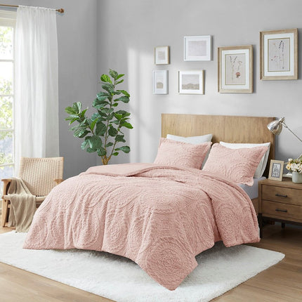 Set of Three Blush Medallion Queen Ring Stitch Polyester Sham And Comforter