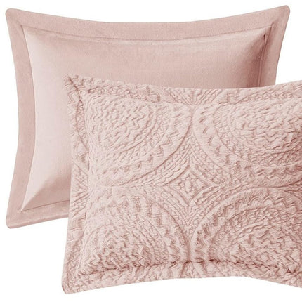 Set of Three Blush Medallion Queen Ring Stitch Polyester Sham And Comforter