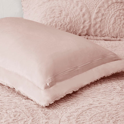 Set of Three Blush Medallion Twin Ring Stitch Polyester Sham And Comforter