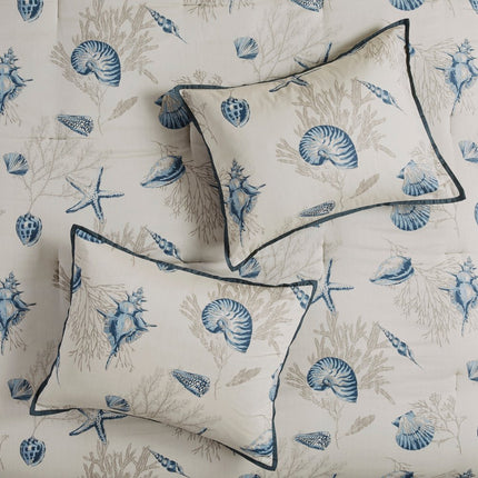 Set of Seven Blue And Ivory King Ring Stitch Sham And Comforter