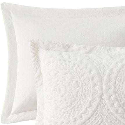 Set of Two Ivory Medallion Twin Ring Stitch Polyester Sham And Comforter