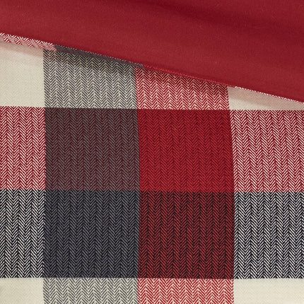 Set of Seven Red And Gray Plaid King Ring Stitch Polyester Sham And Comforter