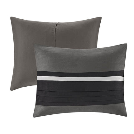 Set of Seven Black King Ring Stitch Polyester Sham And Comforter