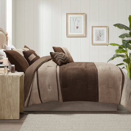 Set of Seven Brown King Ring Stitch Polyester Sham And Comforter
