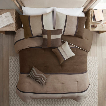 Set of Seven Brown King Ring Stitch Polyester Sham And Comforter