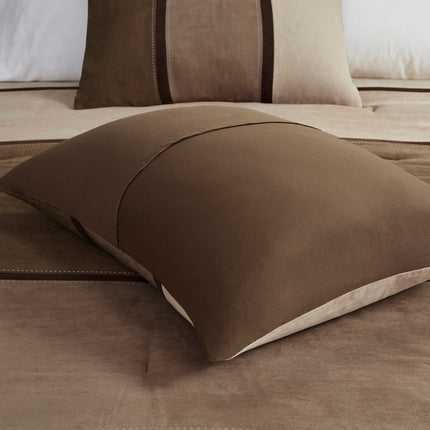 Set of Seven Brown King Ring Stitch Polyester Sham And Comforter