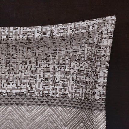 Set of Seven Gray And Taupe Striped King Ring Stitch Polyester Sham And Comforter