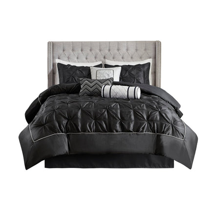 Set of Seven Black King Ring Stitch Polyester Sham And Comforter