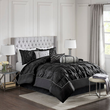 Set of Seven Black King Ring Stitch Polyester Sham And Comforter