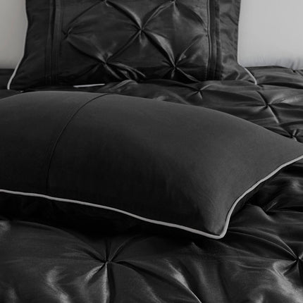 Set of Seven Black King Ring Stitch Polyester Sham And Comforter