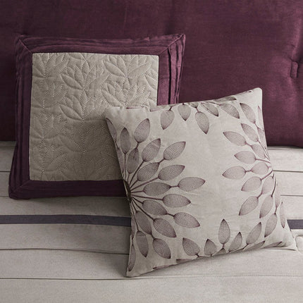 Set of Seven Purple And Gray Striped King Ring Stitch Polyester Sham And Comforter