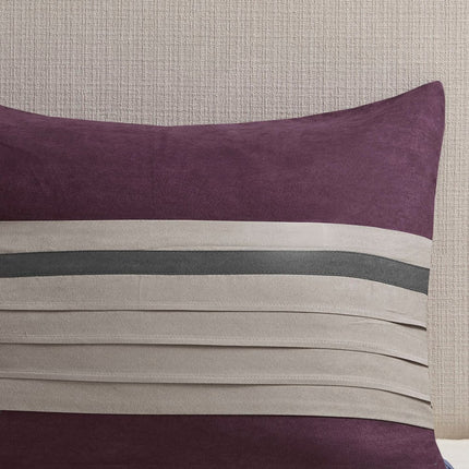 Set of Seven Purple And Gray Striped King Ring Stitch Polyester Sham And Comforter