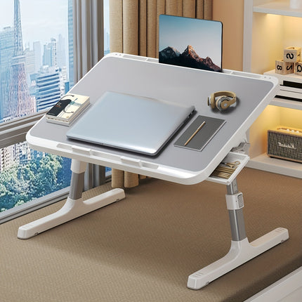 Adjustable Height Foldable Laptop Bed Table with Ergonomic Bedside Desk, Built-in Card Slot & Storage Drawer
