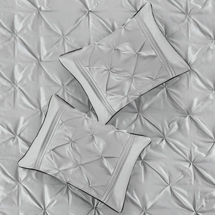 Set of Seven Gray Full Ring Stitch Polyester Sham And Comforter