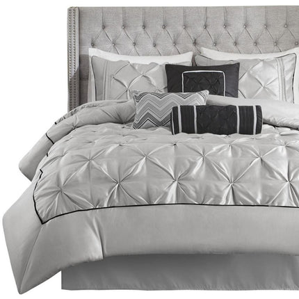 Set of Seven Gray Full Ring Stitch Polyester Sham And Comforter