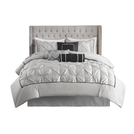 Set of Seven Gray Full Ring Stitch Polyester Sham And Comforter
