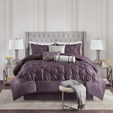 Set of Seven Plum Queen Ring Stitch Polyester Sham And Comforter