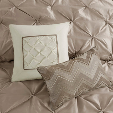 Set of Seven Taupe King Ring Stitch Polyester Sham And Comforter