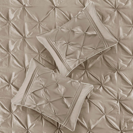 Set of Seven Taupe King Ring Stitch Polyester Sham And Comforter