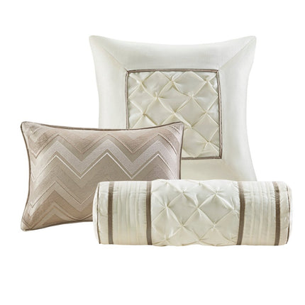 Set of Seven Taupe Queen Ring Stitch Polyester Sham And Comforter