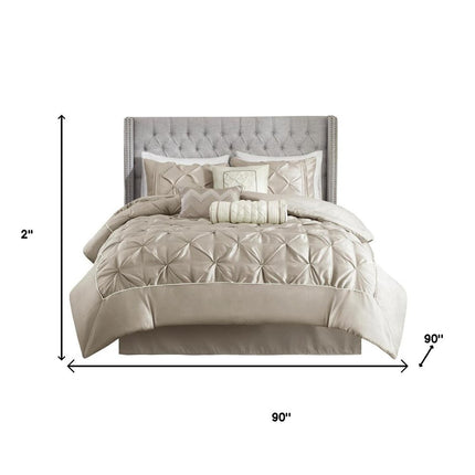 Set of Seven Taupe Queen Ring Stitch Polyester Sham And Comforter