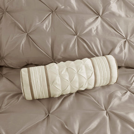 Set of Seven Taupe Queen Ring Stitch Polyester Sham And Comforter