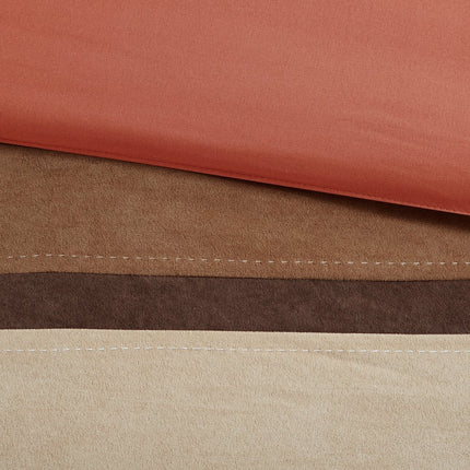 Set of Seven Coral And Brown Striped King Ring Stitch Polyester Sham And Comforter