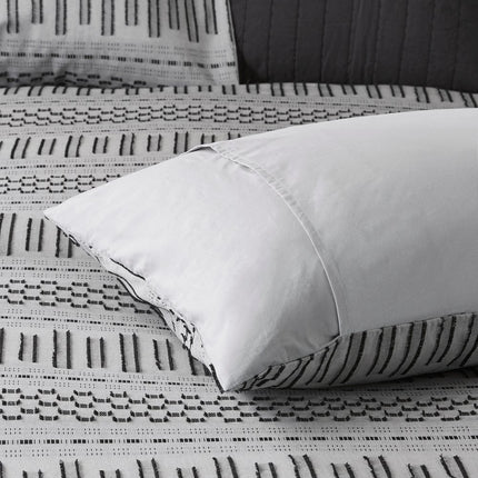Set of Three Gray And Ivory Striped Queen Ring Stitch Sham And Comforter