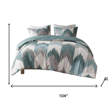 Set of Three Aqua And White King Ring Stitch Polyester Sham And Comforter