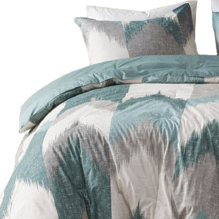 Set of Three Aqua And White King Ring Stitch Polyester Sham And Comforter