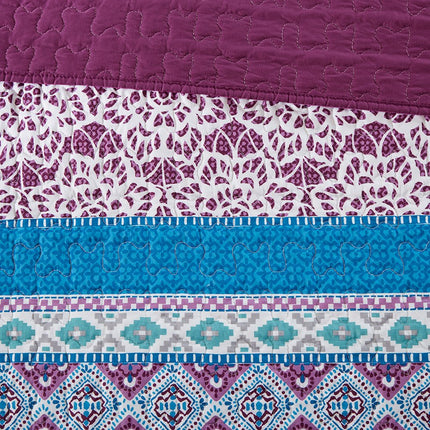 Set of Five Purple And Ivory Striped Queen Ring Stitch Sham And Comforter