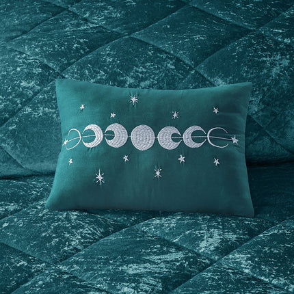 Set of Four Teal Blue King Ring Stitch Polyester Sham And Comforter