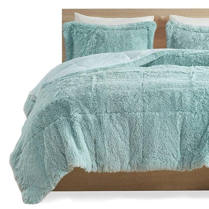 Set of Three Aqua King Ring Stitch Polyester Sham And Comforter