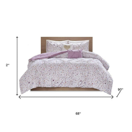 Set of Four Plum And White Abstract Ring Stitch Polyester Sham And Comforter