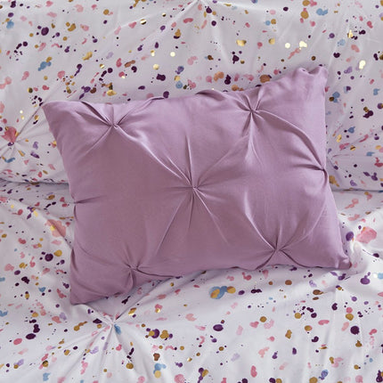 Set of Four Plum And White Abstract Ring Stitch Polyester Sham And Comforter
