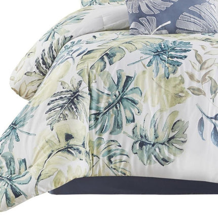 Set of Six White Blue And Green King Ring Stitch Sham And Comforter