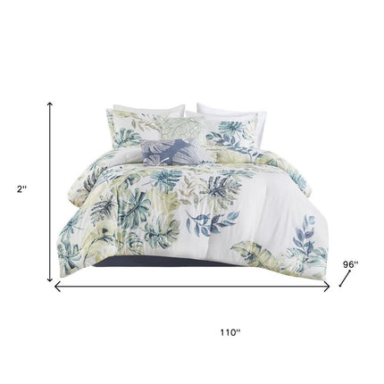 Set of Six White Blue And Green King Ring Stitch Sham And Comforter