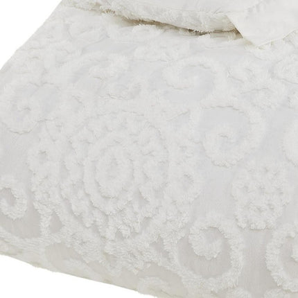 Set of Three White Medallion Queen Ring Stitch Sham And Comforter