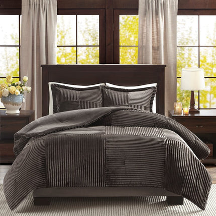 Set of Three Taupe King Ring Stitch Polyester Sham And Comforter