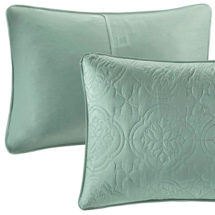 Set of Three Aqua Medallion Queen Ring Stitch Sham And Comforter