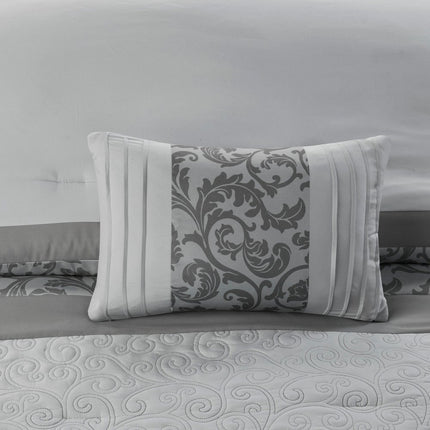 Set of Eight Gray And Ivory Damask Ring Stitch Polyester Sham And Comforter