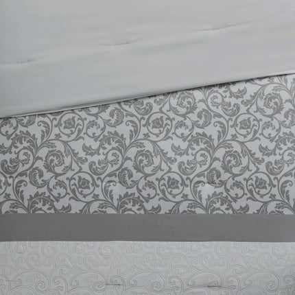 Set of Eight Gray And Ivory Damask Ring Stitch Polyester Sham And Comforter