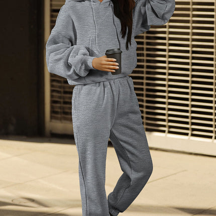 Gray Solid Drop Shoulder Hoodie and Joggers Activewear Set
