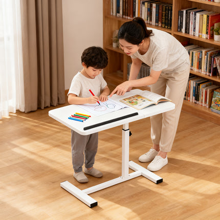 Hidden Wheel Desk Adjustable Height Flip-Up Bedside Laptop Table, Portable and Space-Saving,