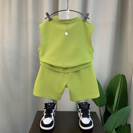 Boys' New Fashionable Summer Clothing Sleeveless Gym Clothes Pu Shuai Two-piece Suit