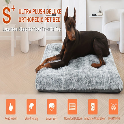 Orthopedic Dog Bed for Medium & Large Dogs - Plush Blue Faux Fur Pet Bed with High