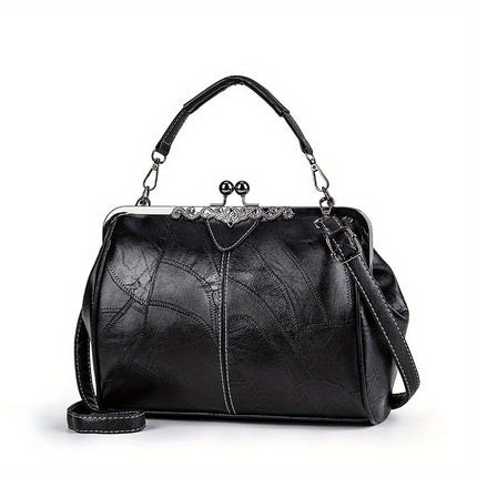 Women'S Geometric Striped Faux Leather Crossbody Bag with Removable Strap, Kiss Lock Closure
