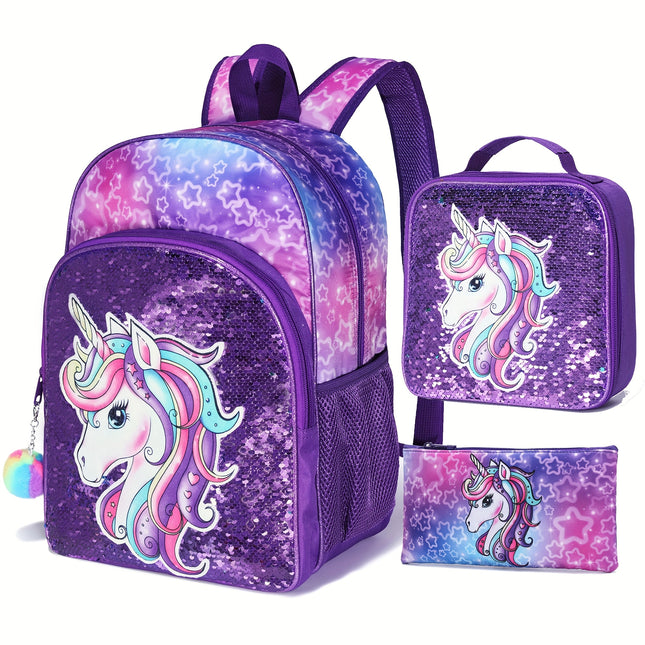 Girl's Mermaid Unicorn Backpack, Elementary School Students' Cartoon Cute Children's Backpack,